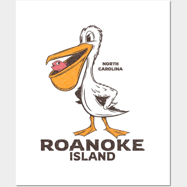 Roanoke Island, NC Summertime Vacationing Pelican & Fish Wall Art by Contentarama